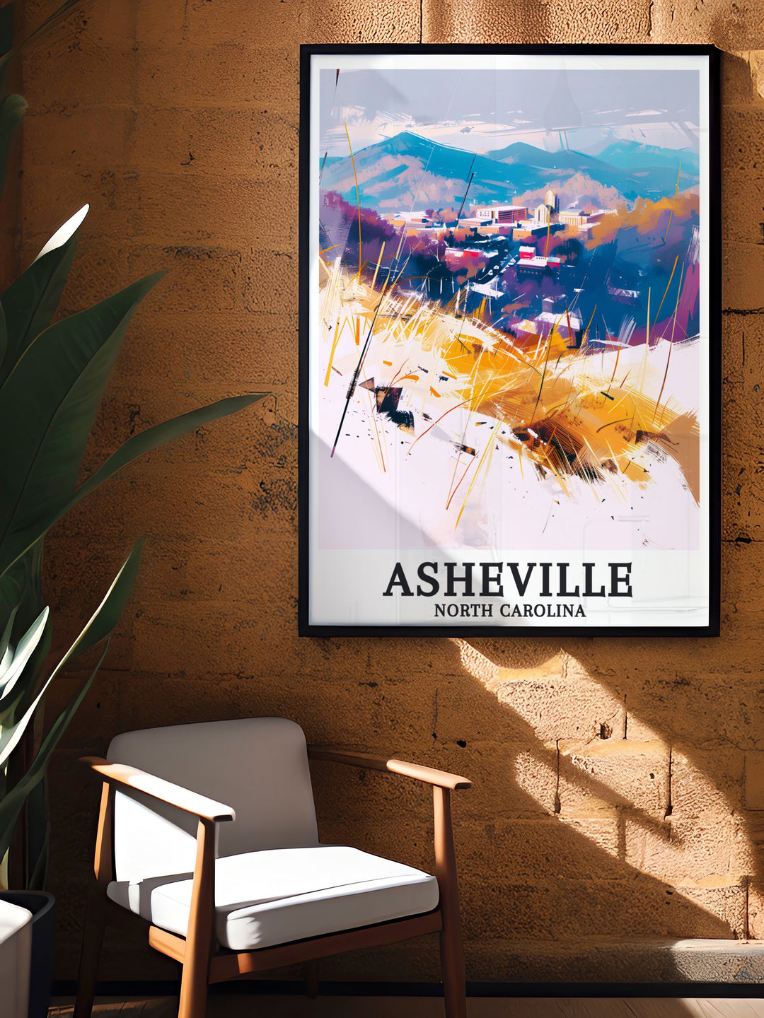 Celebrate the beauty of Blue Ridge Mountains Asheville Town with this detailed art print capturing the citys essence in fine line work and vibrant colors making it a perfect addition to your home decor or a thoughtful gift for holidays or special occasions.