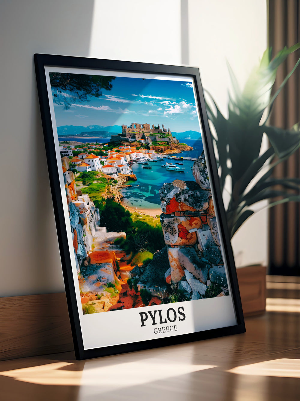 Pylos Art captures the rich history of Greece with Navarino Castle Ruins Peloponnese set against the stunning landscape of the region this Greece Travel Print is an ideal addition to any art collection or home decor