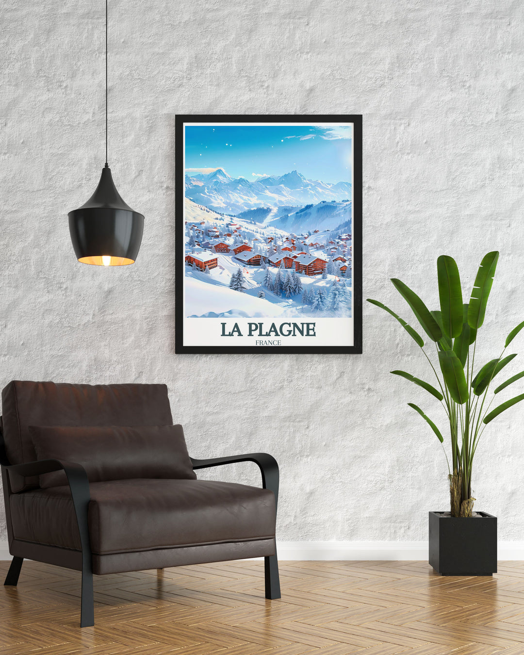 La Plagne Poster with Aime La Plagne Paradiski Ski Area showcases the iconic ski slopes of the French Alps. This travel art is perfect for those looking to add a stylish yet adventurous element to their home or as a thoughtful gift for ski enthusiasts.