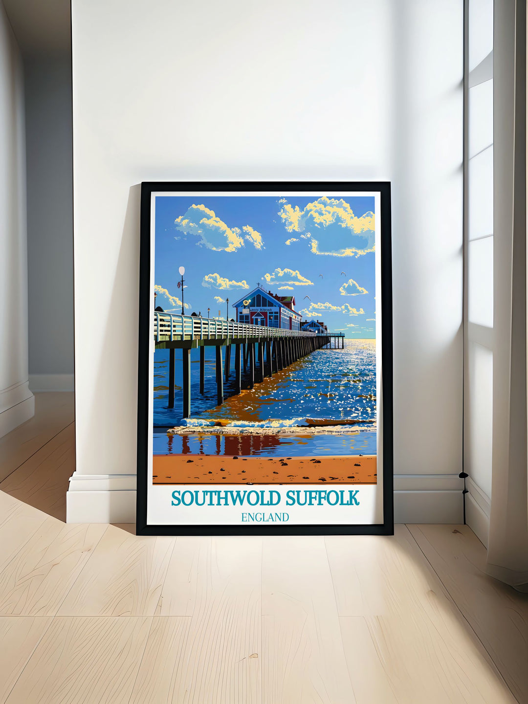 Celebrate the picturesque scenery of Southwold Pier with this detailed art print, showcasing the lively ambiance and the unique attractions.