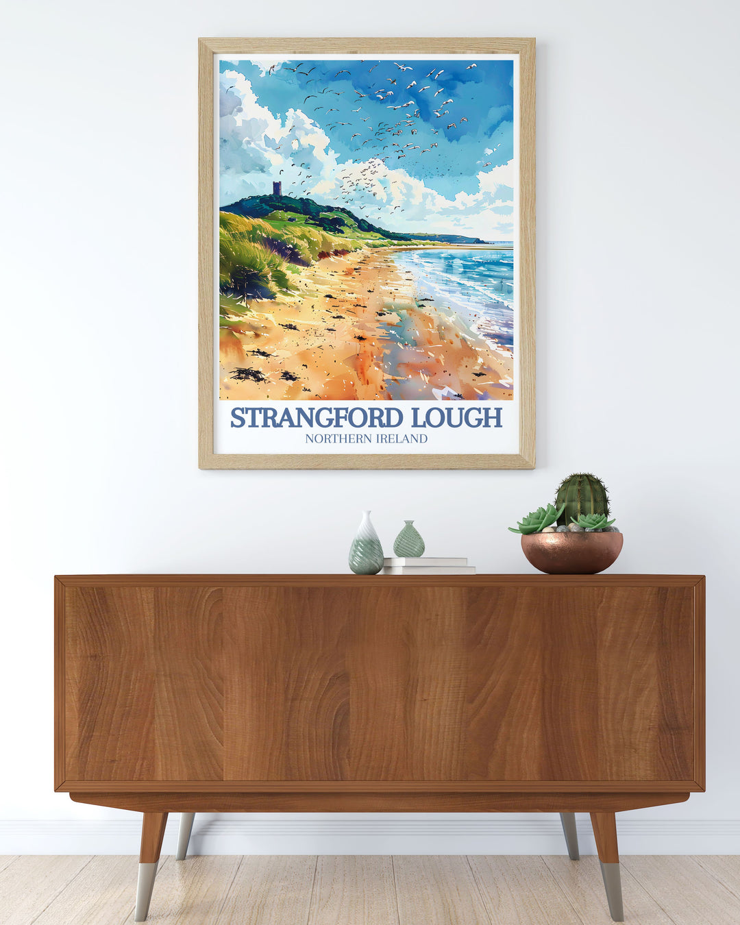 Vintage travel print of Audleys Castle Strangford Lough Marine Nature Reserve and Lecale Coast AONB offers a beautiful glimpse into Northern Irelands picturesque scenery perfect for any room