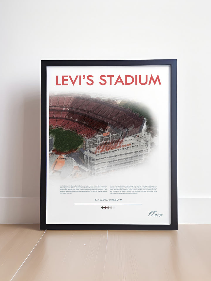 San Francisco 49ers wall art depicting Deebo Samuel Nick Bosa and George Kittle with Levis Stadium an ideal Football Fan Gift for those who love the 49ers and want to display their team pride with unique and colorful artwork