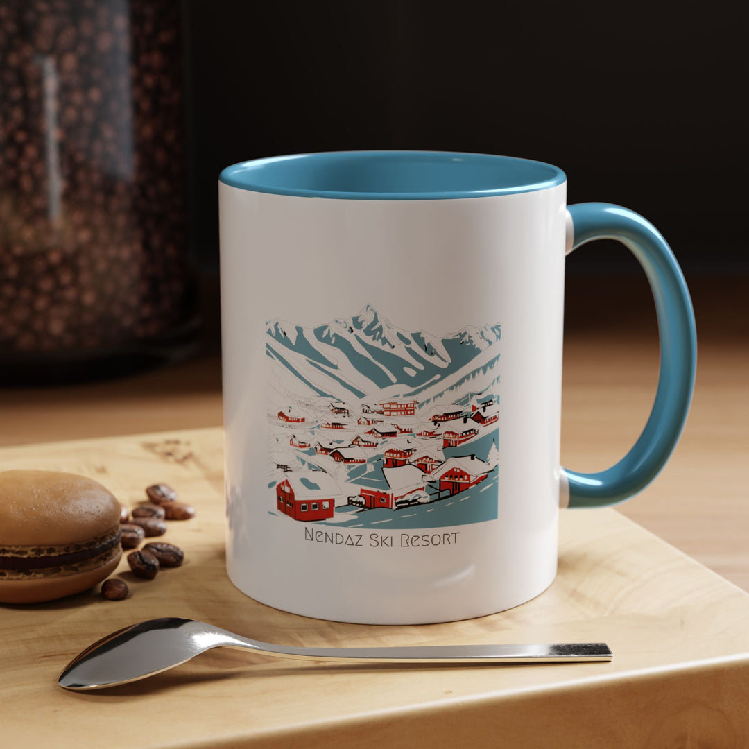 The Nendaz Mug showcases the majestic beauty of the Swiss Alps. Perfect for enjoying hot beverages, it features detailed artwork of Nendaz's alpine scenery and is both dishwasher-safe and microwave-safe for everyday use.