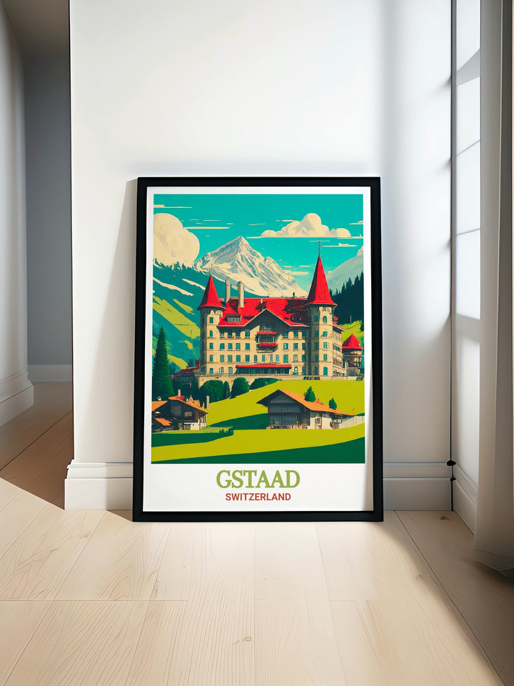 This Gstaad wall art captures the serene beauty of Switzerlands renowned alpine town. Surrounded by towering mountains, Gstaad is known for its luxurious charm and stunning scenery. This art piece offers a timeless depiction of the Swiss Alps, making it an excellent choice for those who appreciate natures beauty and Swiss elegance.