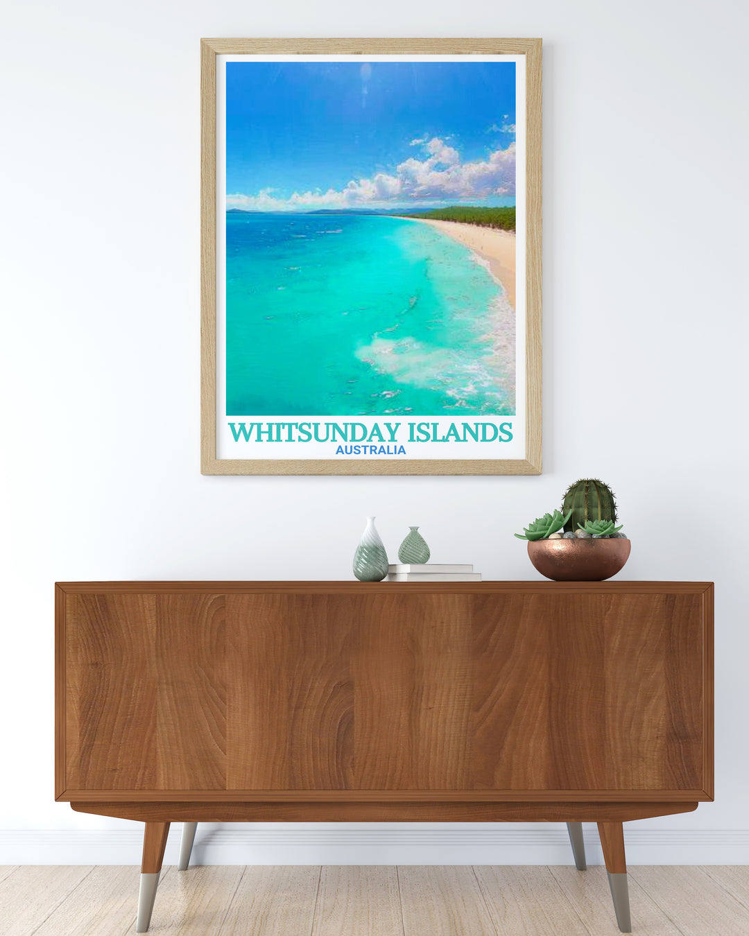 Whitsunday Australia travel print featuring Whitehaven Beach with its iconic views and crystal clear waters perfect for beach wall art and nature lover gift bringing a serene and elegant touch to any room in your home.