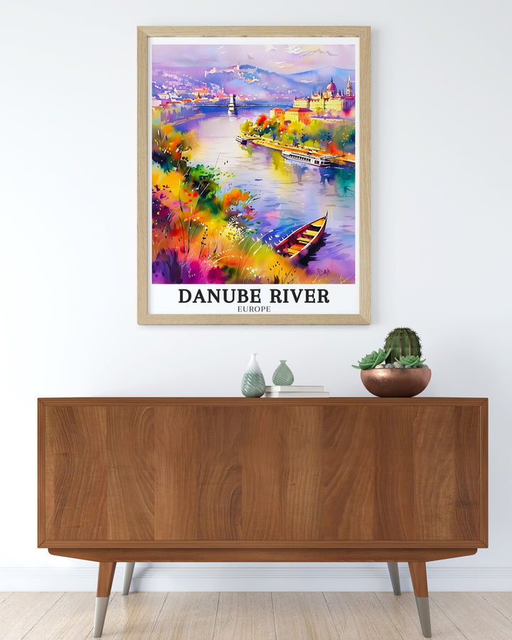 Experience the beauty of Budapest Castle Budapest with this stunning Danube River art print. Perfect for adding a sophisticated touch to your living room decor. This piece is an ideal travel gift for anyone who loves the rich history and culture of Europe.