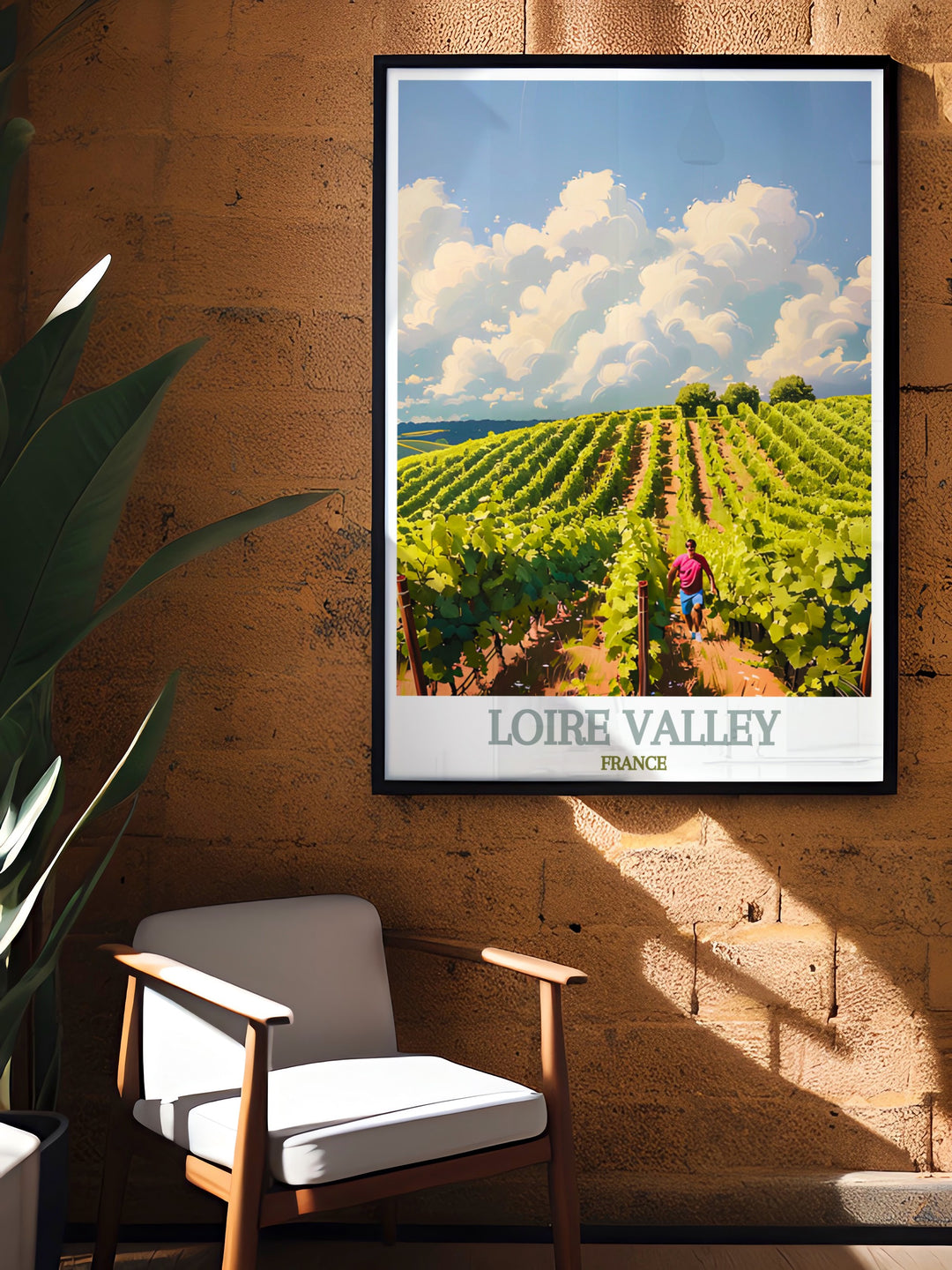 Bring the charm of Vineyards and Wineries into your living space with this beautiful Loire Valley travel print. Perfect for enhancing your home with a touch of French sophistication this artwork captures the beauty of Frances wine region.