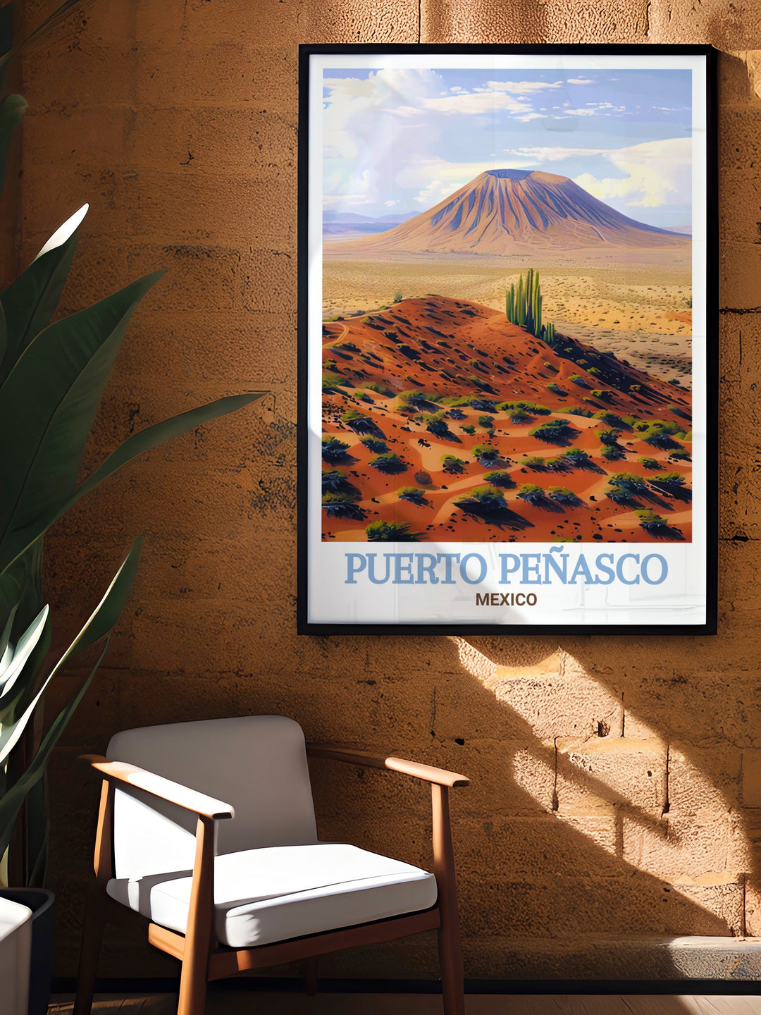 Wall art of Puerto Peñasco featuring the dramatic landscapes of El Pinacate, renowned for its vast dunes and unique geological features. This piece is ideal for anyone looking to decorate their space with the natural beauty of Mexicos deserts, offering a visually stunning addition to any room.