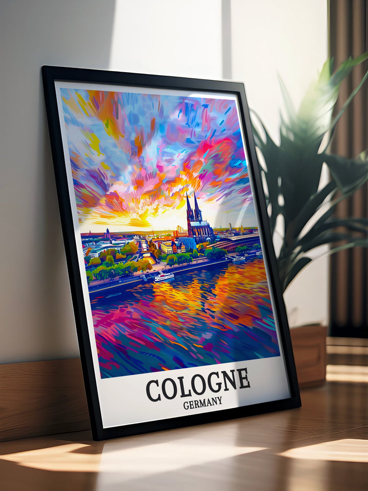 Cologne Cathedral and Rhine River stunning prints capturing the beauty of Germanys iconic landmarks perfect for enhancing your home decor with a touch of history Berlin travel posters and Germany wall art create a cohesive and stylish interior