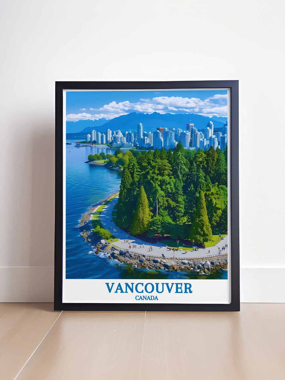 This travel poster of Stanley Park highlights its serene pathways and breathtaking waterfront views. Ideal for adding a sense of adventure and natural beauty to your home, it captures the essence of Vancouvers beloved urban park in stunning detail.