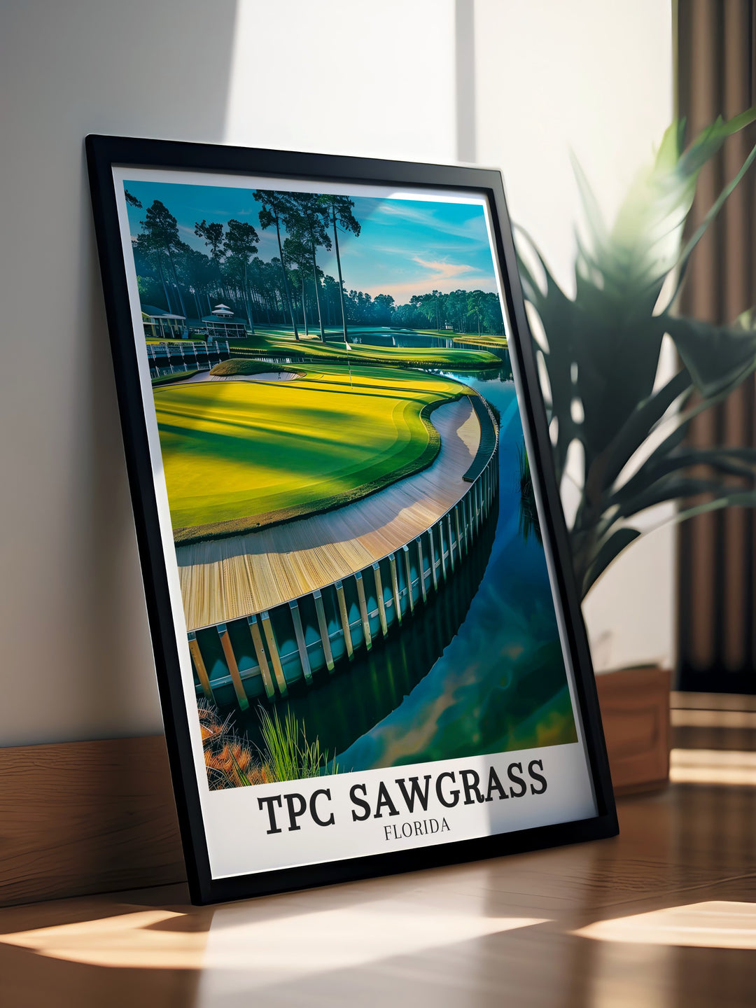 THE PLAYERS Stadium Course at TPC Sawgrass, with its legendary design and unforgettable holes, is depicted in this beautiful print. The artwork showcases the courses stunning layout, making it a must have for golf lovers. Whether for your home or office, this piece adds a touch of golfing excellence to your space.