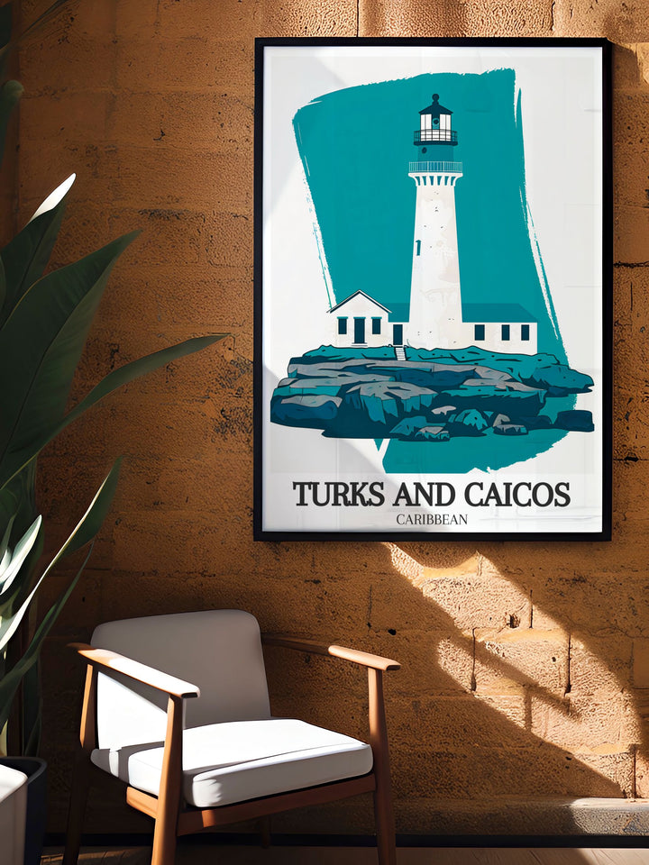 This canvas print highlights the beauty of the Grand Turk Lighthouse and Cockburn Town, offering a timeless view of Turks and Caicos coastal charm. Ideal for anyone who appreciates tropical art and serene landscapes.