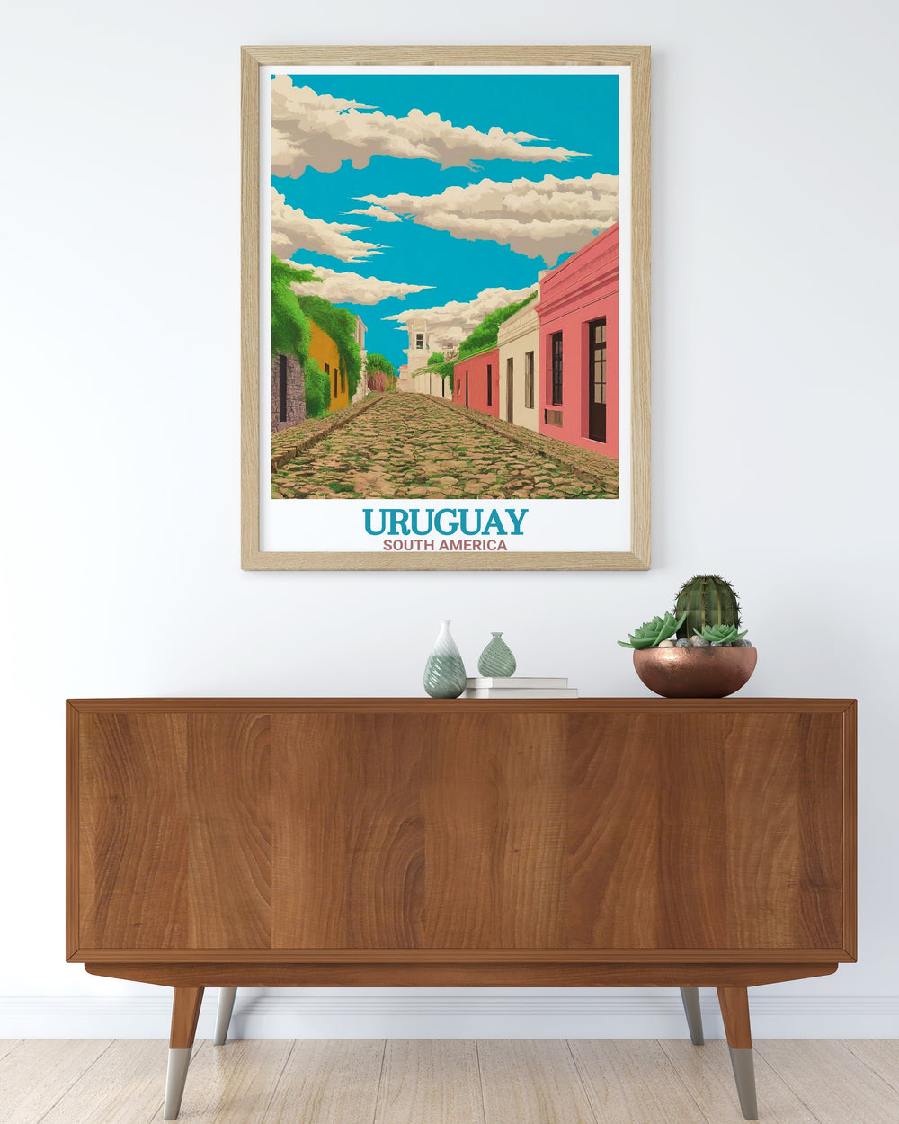 Retro Uruguay wall art featuring Montevideo and Colonia del Sacramento Historic Quarter perfect for adding a nostalgic touch to your home decor with vintage aesthetics and summer vibes capturing the spirit of exploration and adventure.