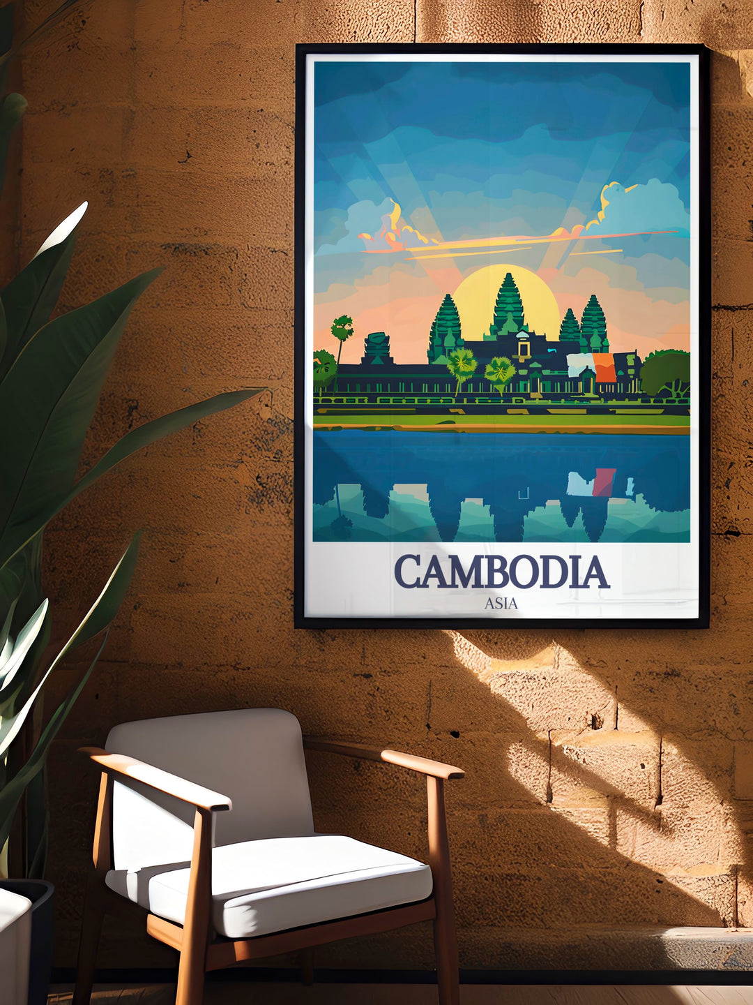 Bring the splendor of Angkor Wat Khmer architecture into your home with this beautiful poster. Showcasing the famous temple in Cambodia, this piece is ideal for highlighting the rich cultural heritage and historical significance of the Khmer Empire.