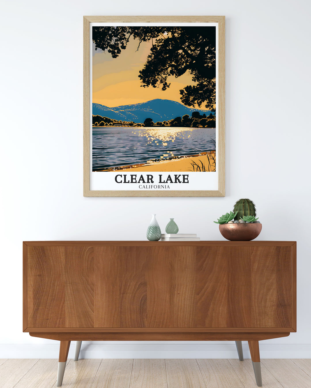 This framed art print captures the serene beauty of Clear Lake and the rugged grandeur of Mount Konocti, making it a stunning piece for anyone who has a connection to Northern California. Its an excellent addition to any nature inspired space.