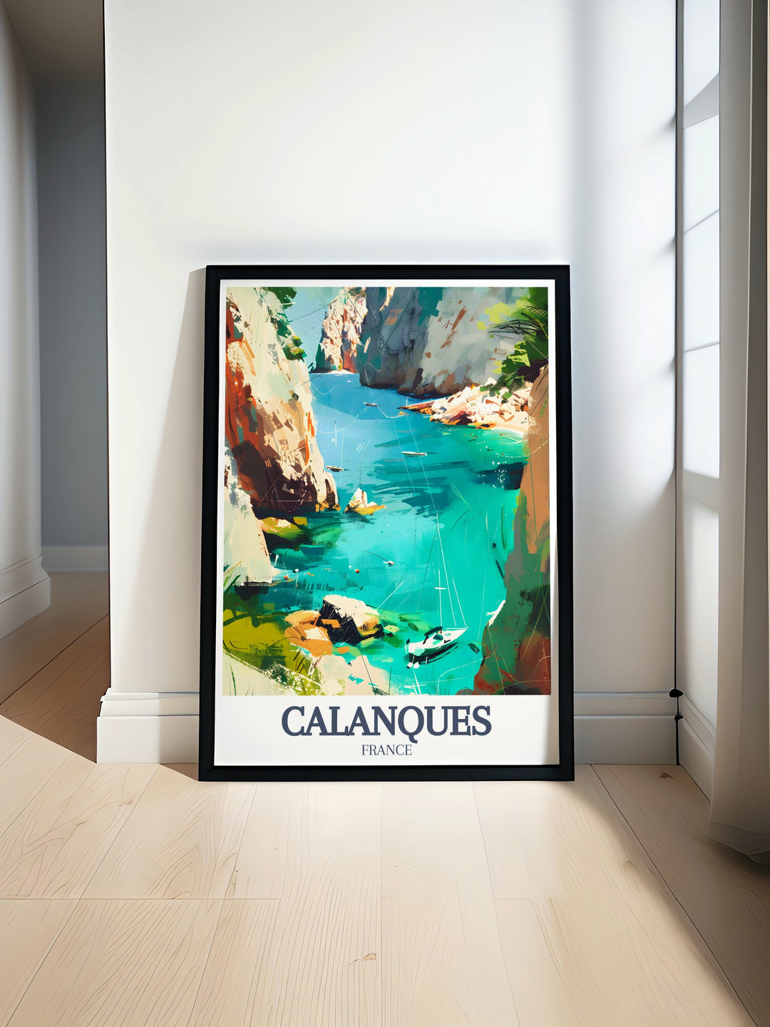 Beautiful Mediterranean wall art featuring Calanque dEnVau and Calanque de Morgiou showcasing the stunning natural landscapes of southern France perfect for adding elegance and style to any room in your home or as a unique France travel souvenir.