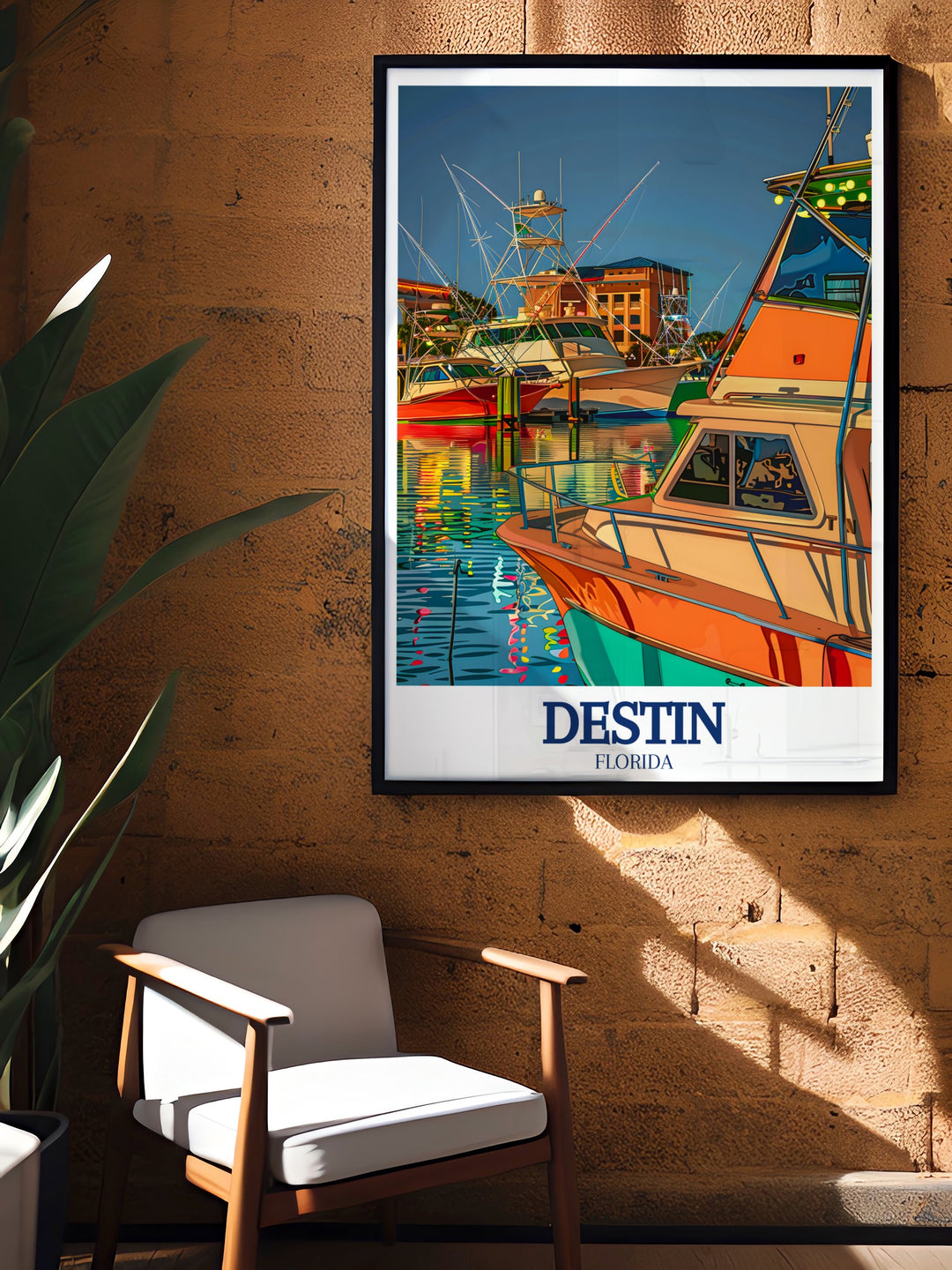 HarborWalk Marina Poster Print highlights the lively docks and fishing boats of Destins marina, paired with the proud tradition of the fishing fleet. This travel print is perfect for anyone who loves coastal décor and the sea life culture of Florida.