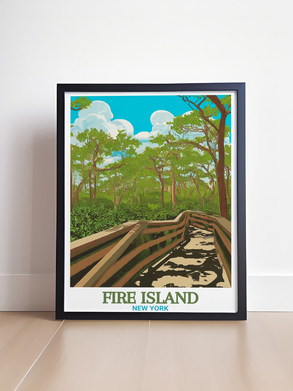 Sunken Forest travel print showcases one of the worlds rarest maritime holly forests, located on Fire Island, New York. This canvas art is ideal for adding a serene and natural touch to any room, making it a thoughtful gift for anyone who loves nature and hidden gems.