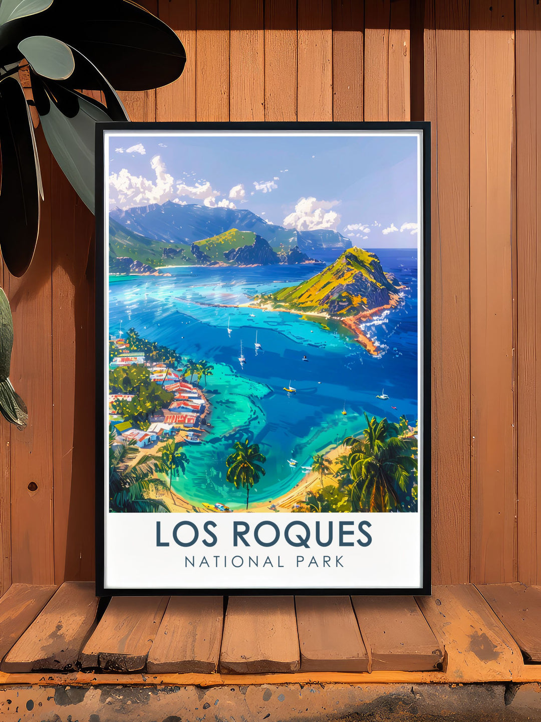 A striking Angel Falls travel poster paired with the turquoise waters of Los Roques National Park, ideal for adding a vibrant and adventurous touch to your living space. This wall art captures Venezuelas unique and dramatic landscapes in full color.