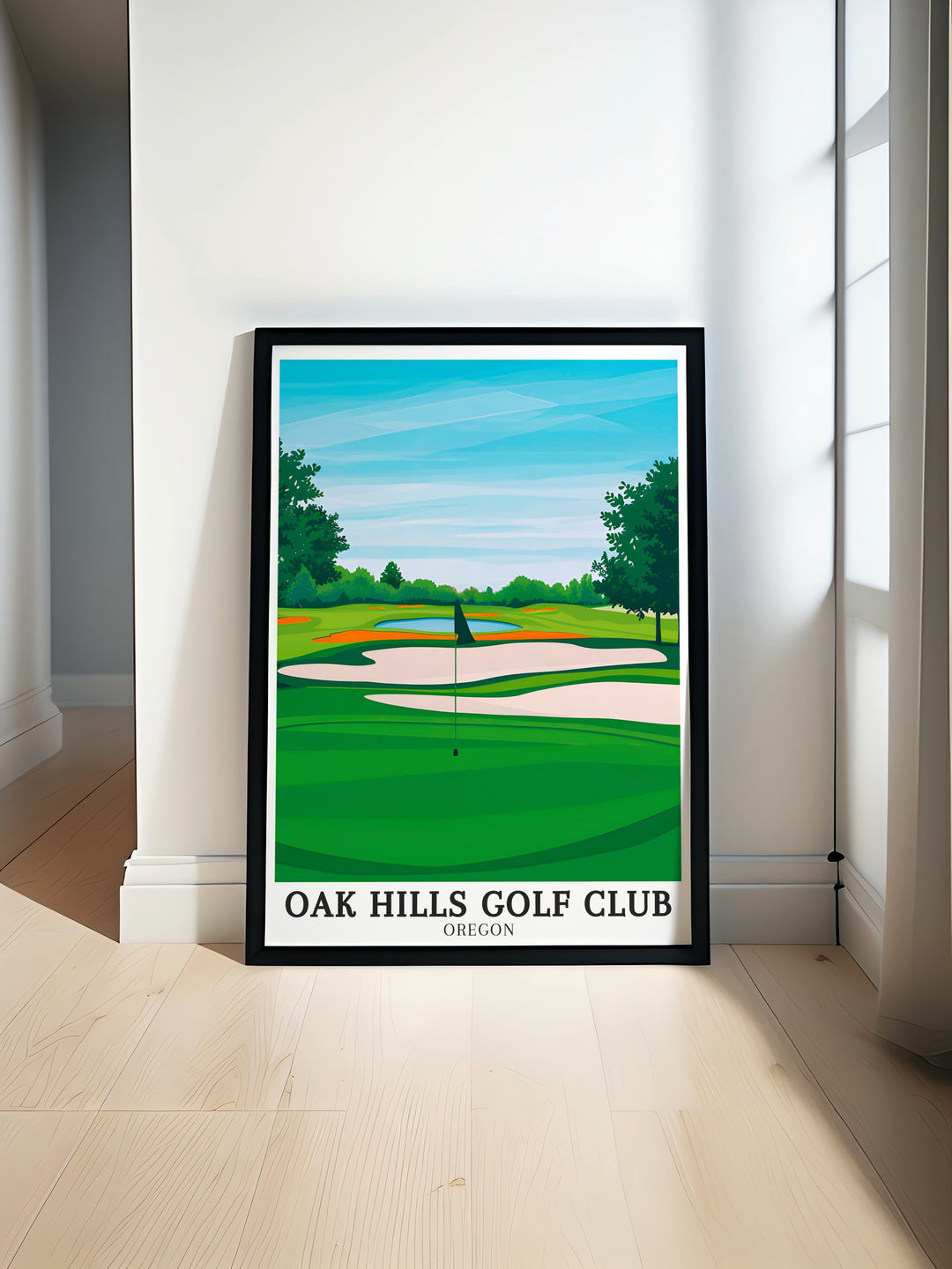 Decorate your space with the beauty of Oak Hills Golf Club. This poster captures the essence of the 18 hole course in Sutherlin, Oregon, featuring its rolling fairways and picturesque landscape. Perfect for golf lovers and anyone who enjoys nature inspired art.