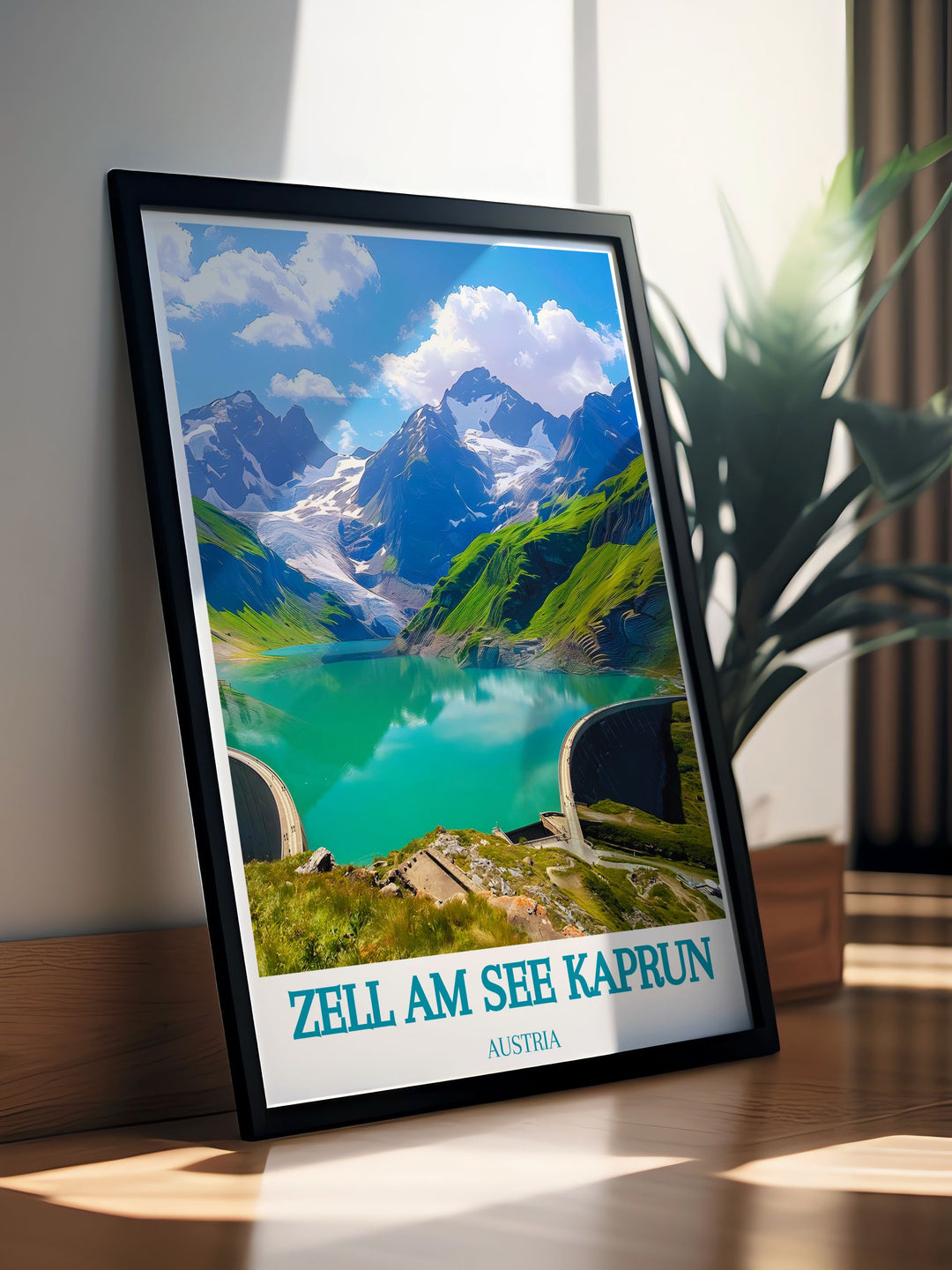 Elegant gallery wall art featuring the Kaprun High Mountain Reservoirs. The print captures the serene waters and dramatic mountain backdrop, creating a captivating piece that celebrates the unique blend of natural and man made beauty in the Austrian Alps.