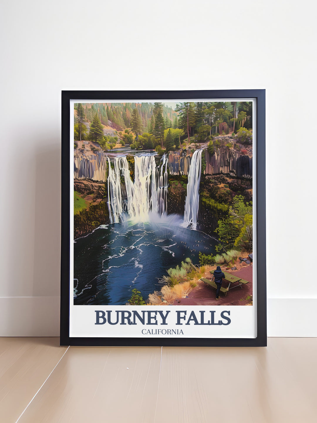 Bring the beauty of McArthur Burney Falls Memorial State Park Pacific Crest Trail into your home with this elegant Burney Falls Art Print a stunning California travel artwork perfect for nature lovers and anyone looking to enhance their decor with a natural landscape.