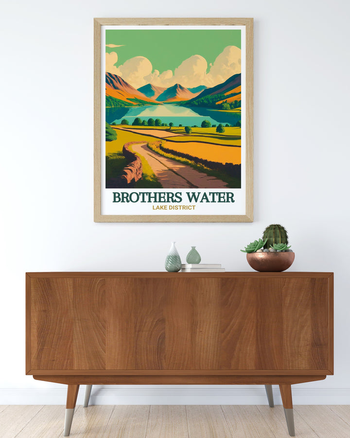 Lake District canvas art featuring Brothers Waters serene landscape brings the beauty of Englands national park into any room. Ideal for adventurers and nature lovers, this print serves as a tribute to one of the regions quietest lakes.