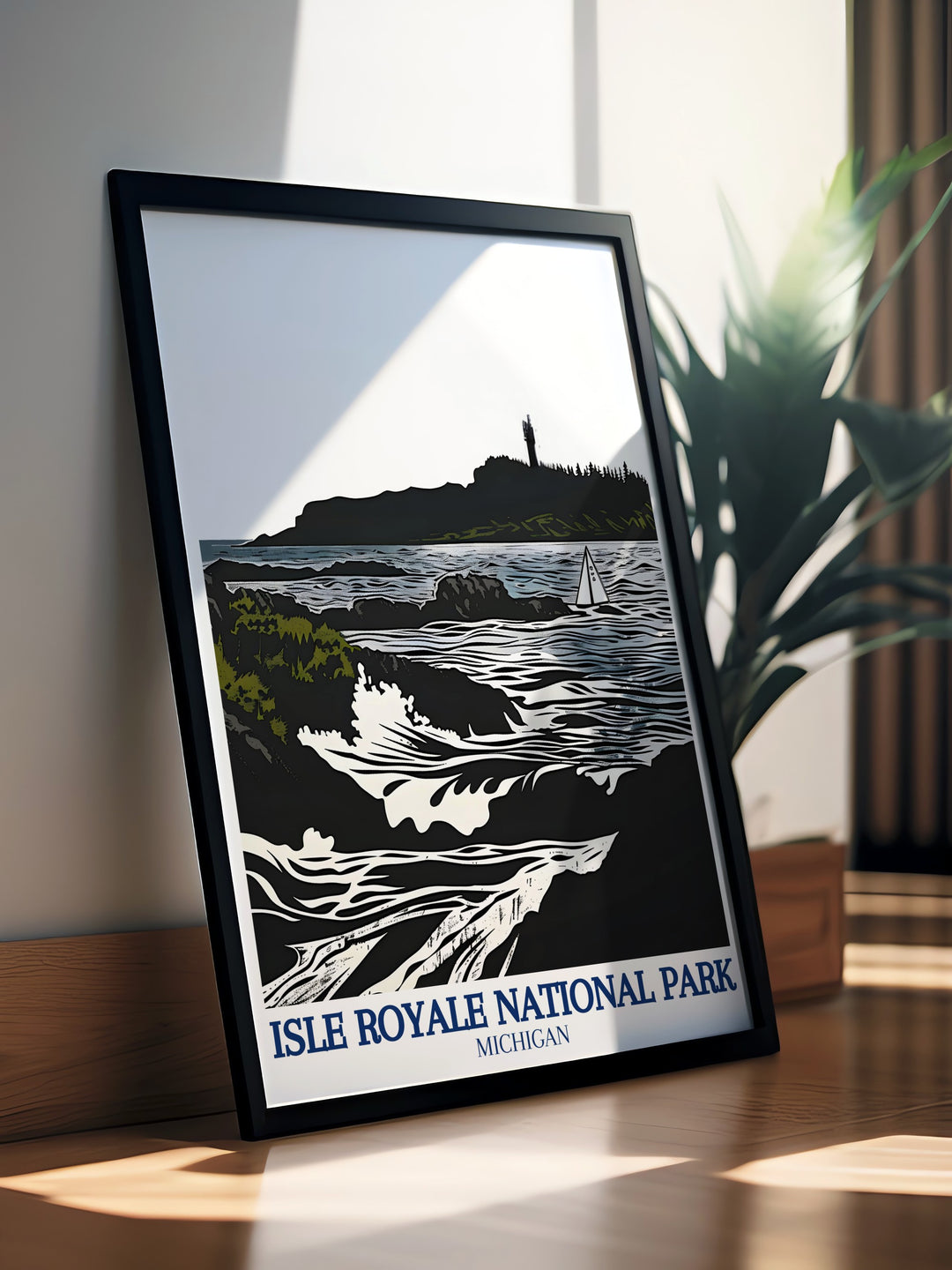 A stunning wall art piece showcasing the scenic views of Lake Superior and its surroundings. The tranquil atmosphere invites viewers to experience the magic of Isle Royale National Park, making it a perfect addition to any decor.