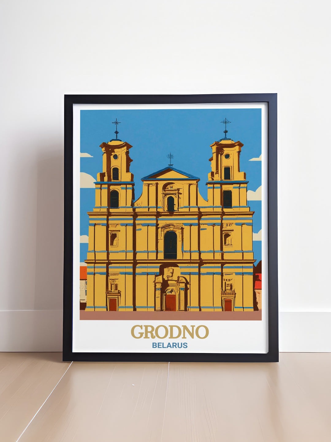 A beautiful depiction of St. Francis Xavier Cathedral in Grodno, Belarus, this poster captures the timeless beauty of one of the countrys most iconic landmarks. Whether youve been to Grodno or dream of visiting, this travel print adds a touch of Belarusian culture to your living space.