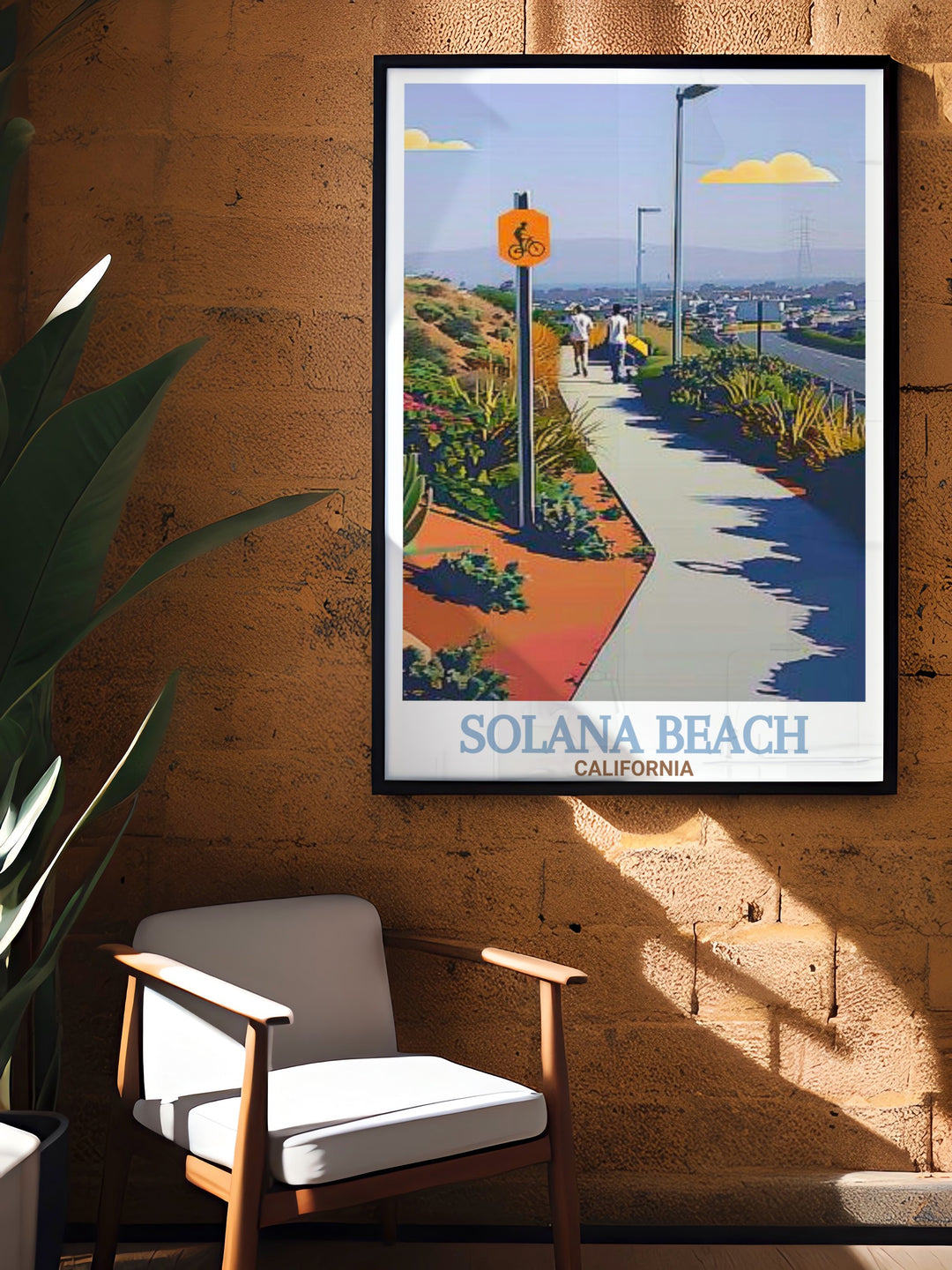 This California beach art print highlights Solana Beach and the Coastal Rail Trail, offering a serene view of the Pacific coast. Perfect for home decor or a beach house, this poster brings the beauty and calm of Solana Beach into your space.