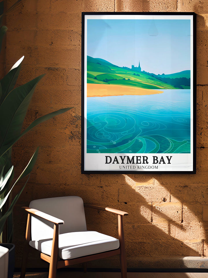 Daymer Beach, with its expansive sands and gentle dunes, is beautifully illustrated in this art print. Perfect for lovers of Cornwalls coastal landscape, this artwork adds a serene and relaxing atmosphere to any room in your home.