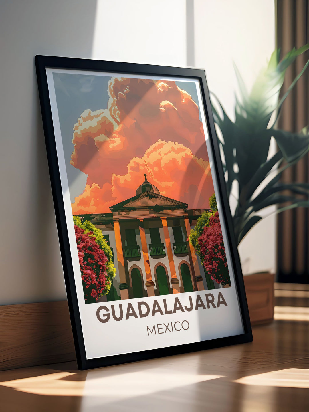 This detailed illustration of Guadalajara features the bustling markets and serene plazas, highlighting the citys rich cultural heritage and making it a captivating piece for your decor.
