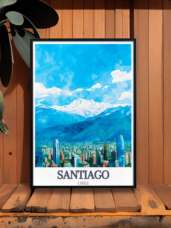 Santiago cityscape and Andes Mountains framed print makes an elegant and timeless addition to your home decor This Spain art gift is a thoughtful way to share the beauty of Spain with friends and family while enhancing your living space