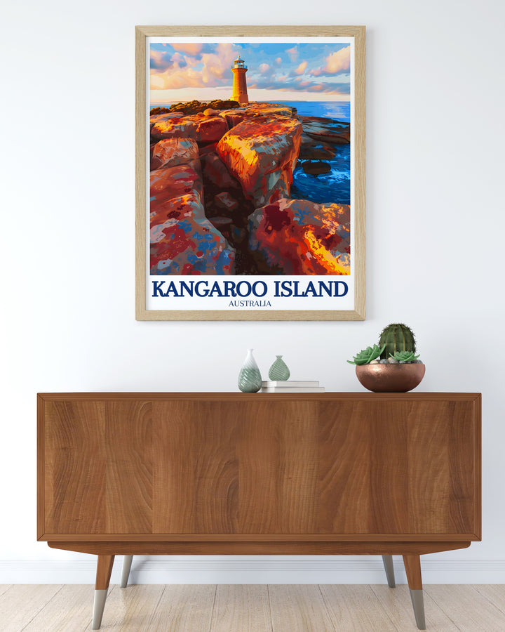 Featuring the iconic Remarkable Rocks and Cape du Couedic Lighthouse, this Kangaroo Island wall art brings a sense of adventure and the wild beauty of Australia into your living space.