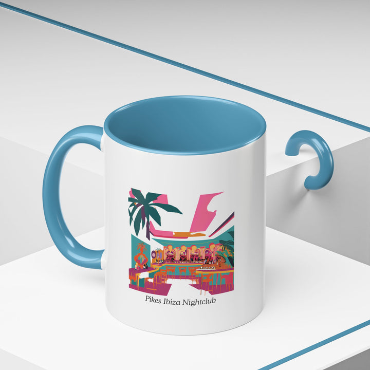 A stylish Pikes Ibiza Night Club Mug designed with bold and colorful artwork inspired by Ibiza’s legendary Pikes. Made from ceramic, this dishwasher-safe mug is perfect for coffee lovers and collectors.