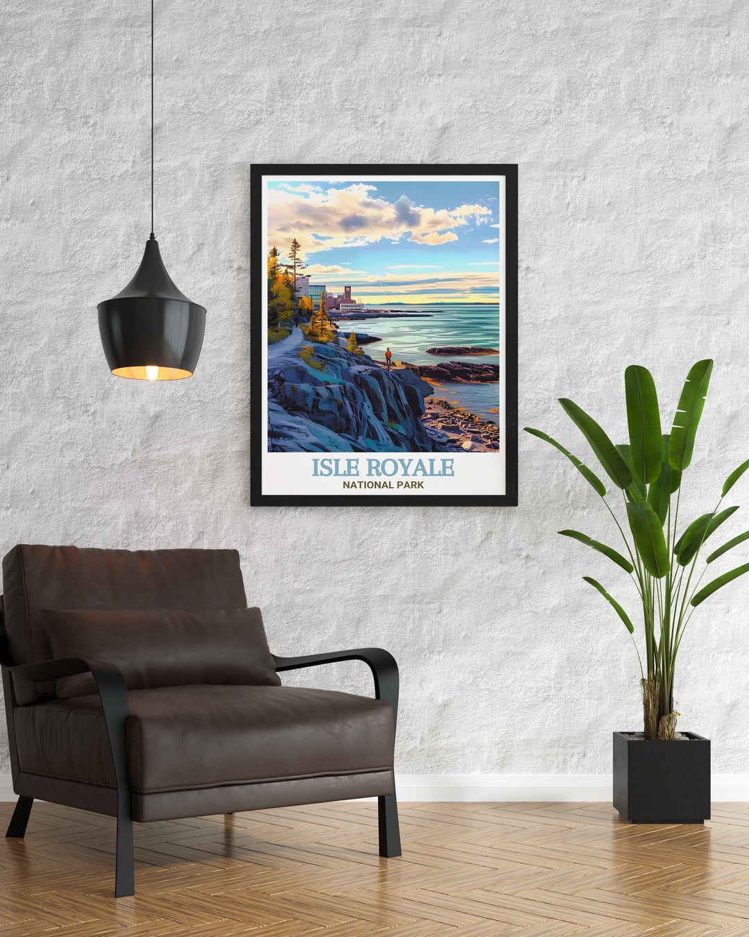 Captivating Scoville Point modern art print perfect for national park gift giving and enhancing the aesthetic appeal of any room with the natural beauty of Isle Royale National Park