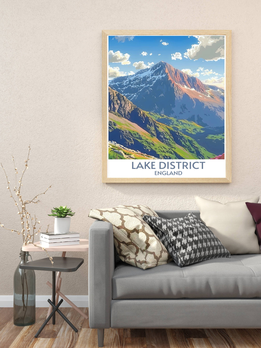 Captivating wall art of Scafell Peak showcasing the rugged landscapes of the Lake District. This detailed poster is a wonderful addition to any home decor, reflecting the unique natural beauty of North West Englands tallest mountain.