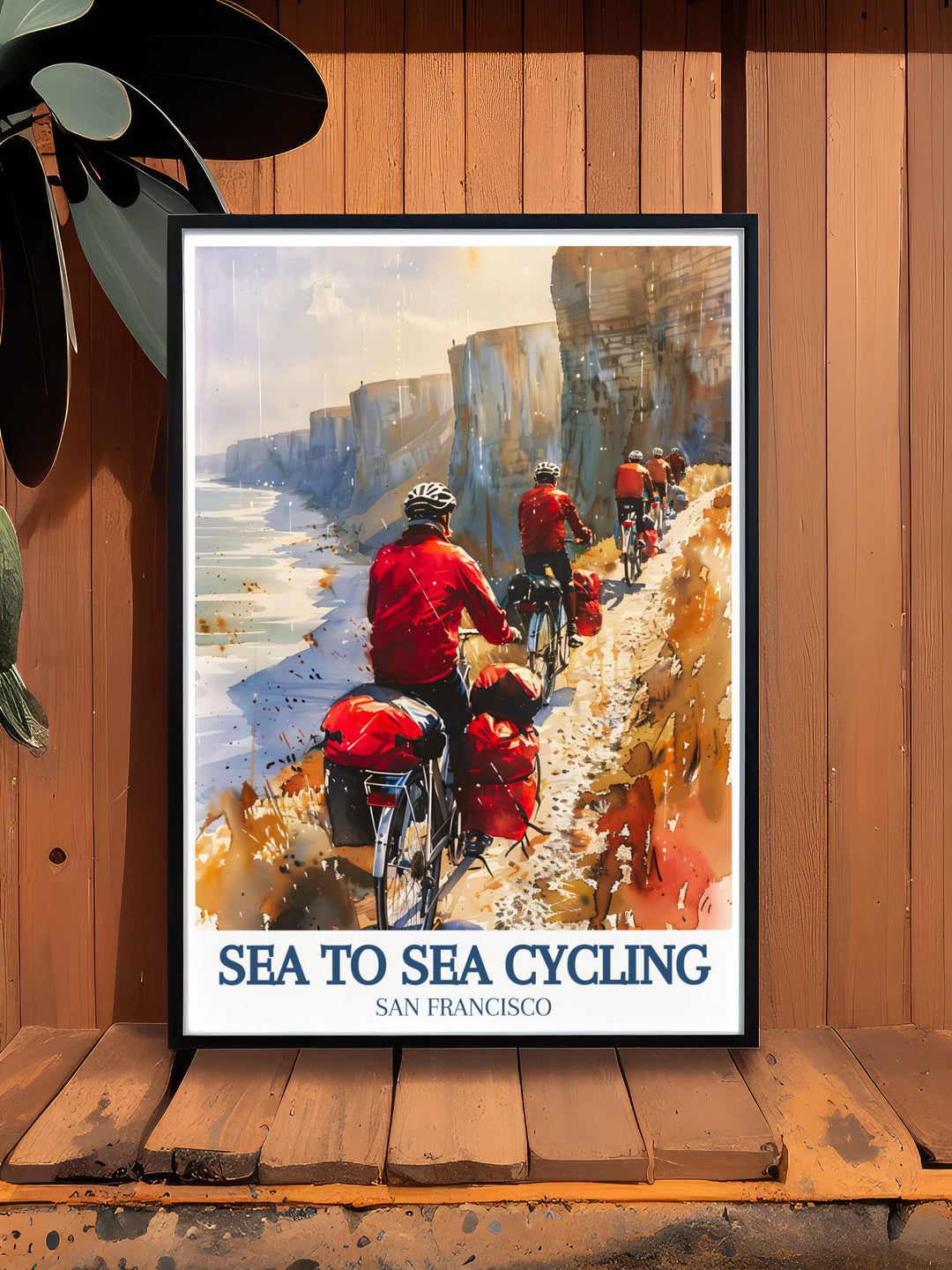 The Cliffs of Dover are highlighted in this cycling poster, celebrating their majestic beauty and historical significance, making it an excellent addition to any cycling enthusiasts collection.