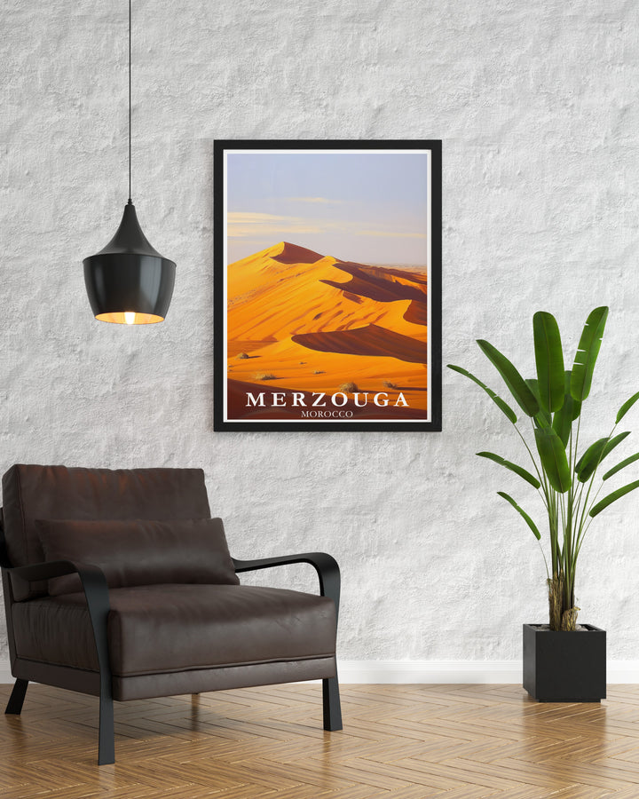 Morocco Travel Art featuring Merzouga Poster and Erg Chebbi Dunes Prints brings the captivating landscapes of Morocco into your home These artworks are perfect for creating a serene and exotic environment in your living room bedroom or office