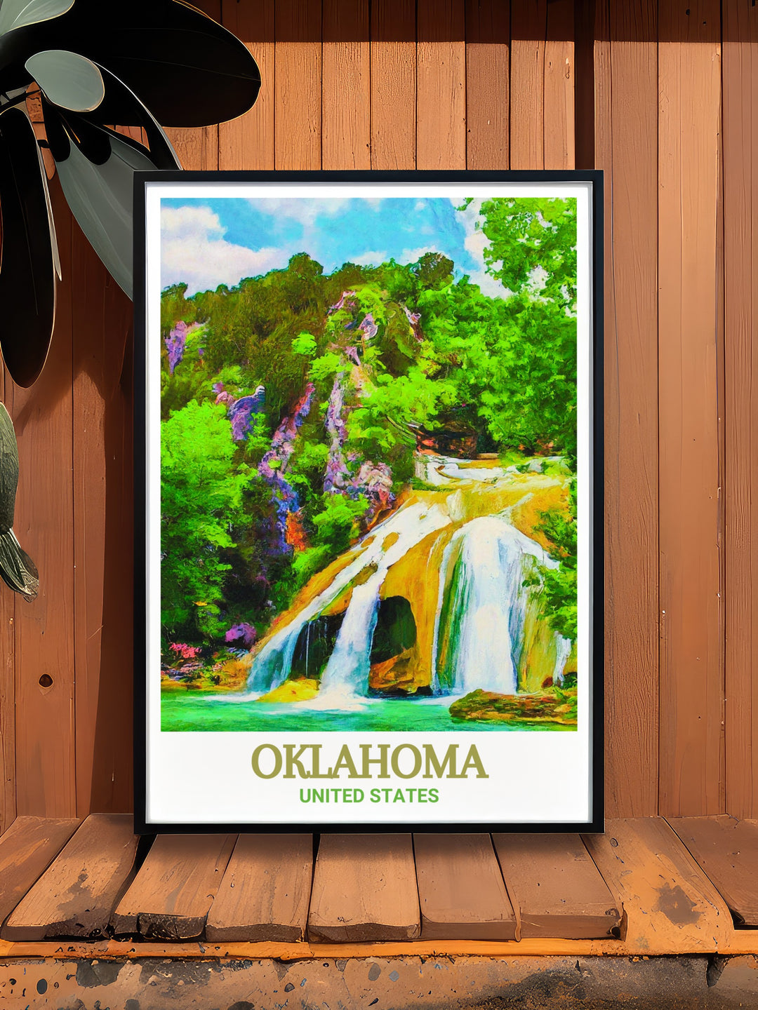 Modern Oklahoma print featuring the beauty of Turner Falls Park. Black and white design with fine line detail perfect for adding elegance to any living room or as a gift for special occasions such as birthdays anniversaries or Christmas holidays.