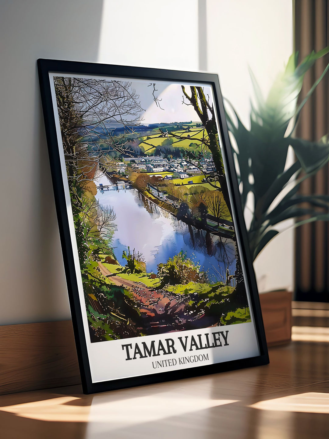 Discover the charm of the Tamar Valley AONB with the Tavistock Canal River Tamar print. Ideal for those who love UK travel posters and appreciate the beauty of nature this artwork is a perfect gift for hikers and adventure seekers.