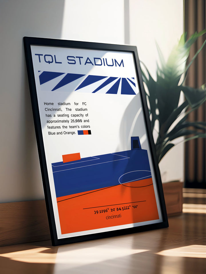 Capture the spirit of FC Cincinnati with this exclusive soccer art print featuring TQL Stadium and highlighting the skills of Luciano Acosta and Brenner a great addition to any sports themed decor.