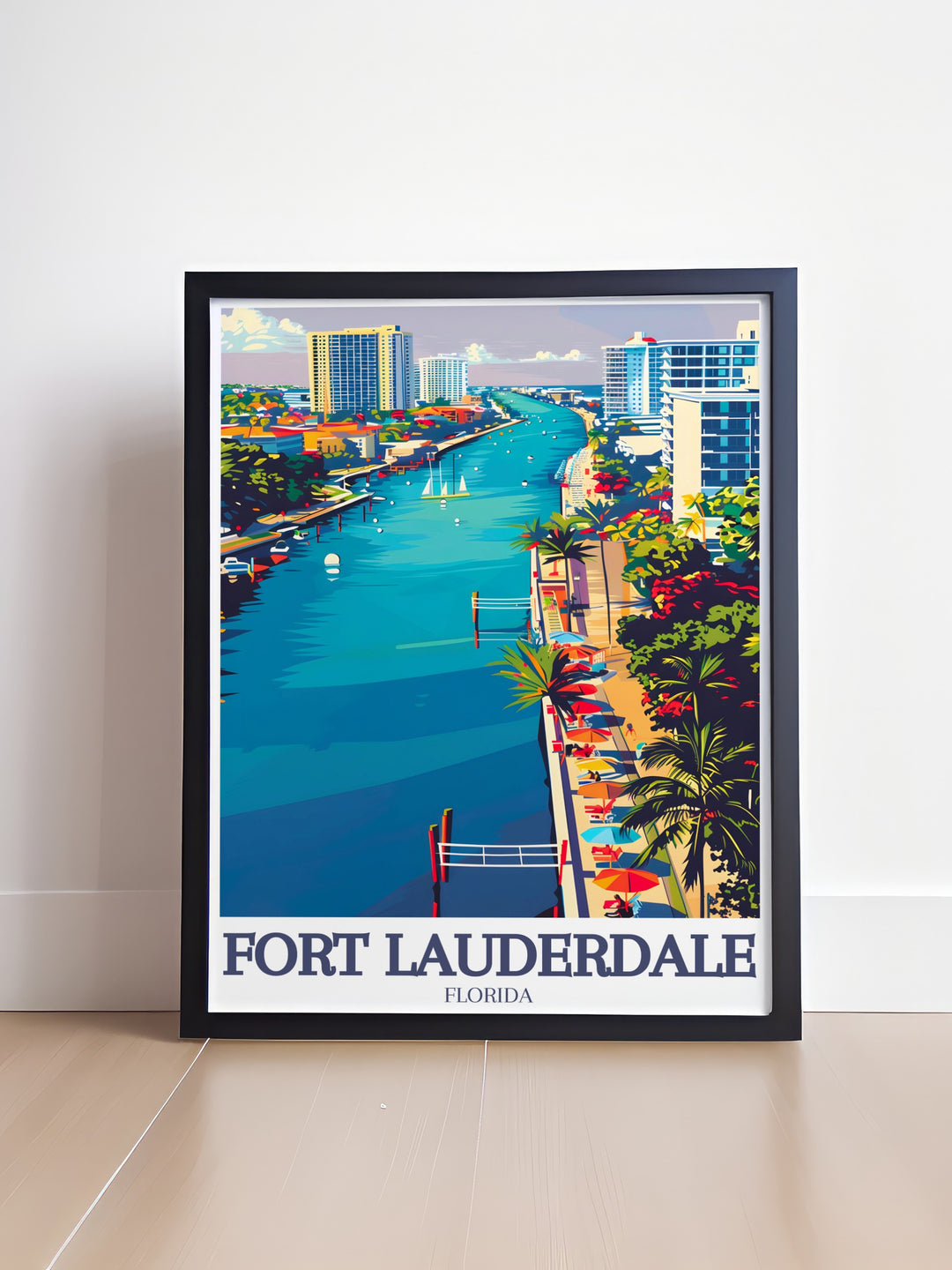 Intracoastal Waterway Travel Poster featuring the serene beauty of Fort Lauderdales boating life, making it a perfect piece for those who enjoy water views and tranquil settings.