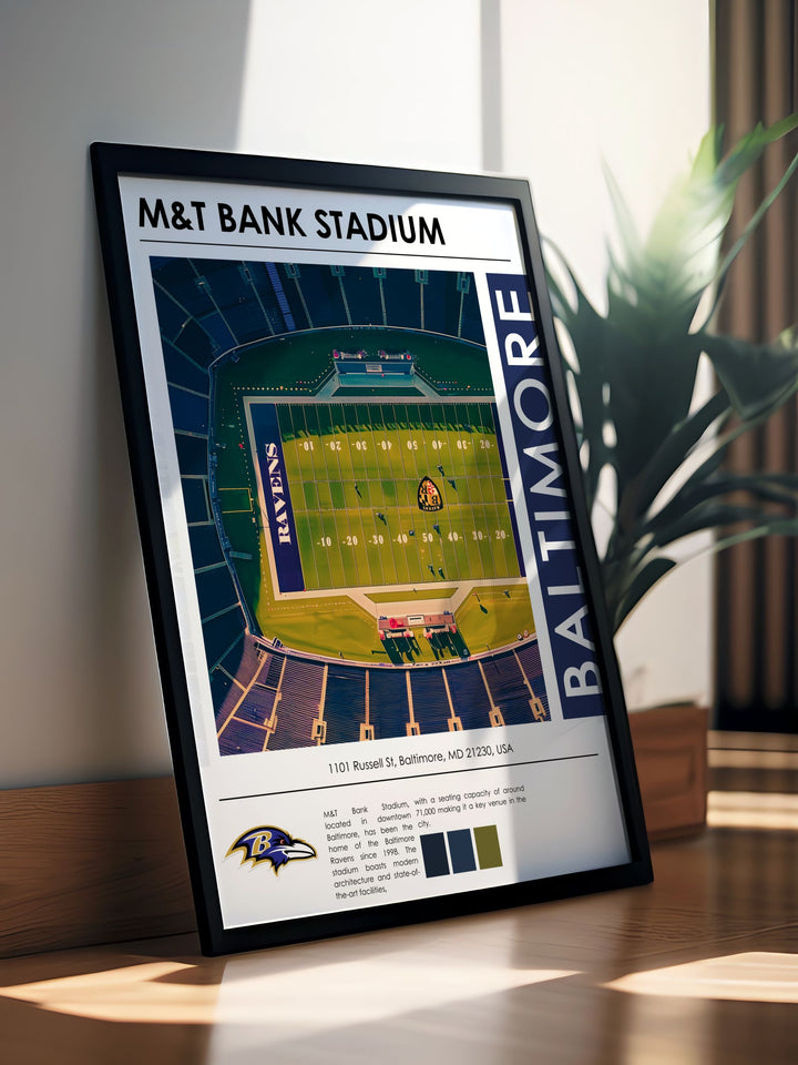 Capture the excitement of Baltimore Ravens football with this vintage NFL print of Lamar Jackson and Odell Beckham Jr. at M and T Bank Stadium perfect for boys and dads who love the Ravens