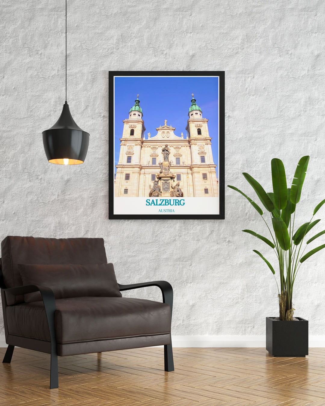 Stunning Vintage Skiing Print with Zauchensee Ski Resort and Salzburg Cathedral offering a unique blend of modern art and traditional decor perfect for transforming any space with the charm and adventure of Salzburg