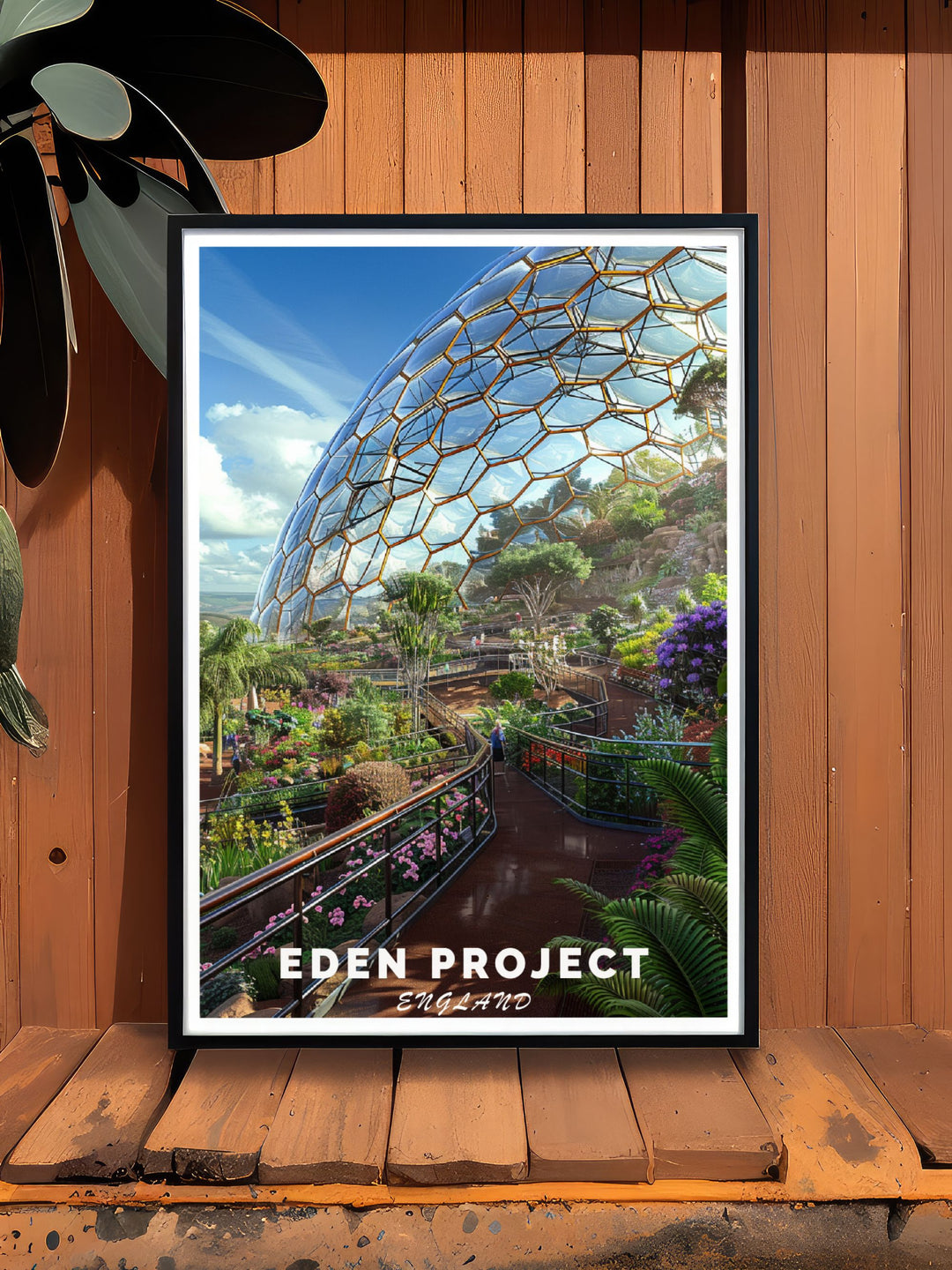 Eden Project poster featuring detailed illustrations of the biodomes and diverse plant life an ideal piece for anyone who loves gardening and environmental art this poster adds a vibrant and educational touch to your home.