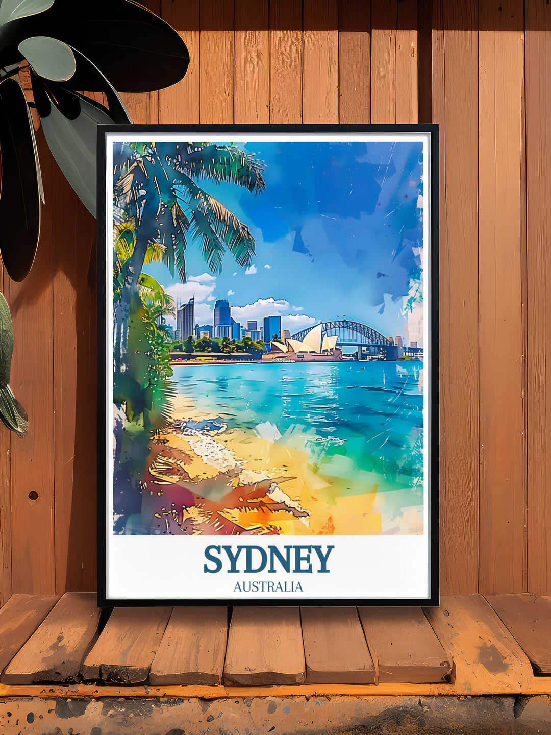 Vibrant Sydney Opera House and Sydney Harbour Bridge poster capturing the essence of Sydneys famous landmarks an ideal addition to your art collection or home decor with its retro travel poster style