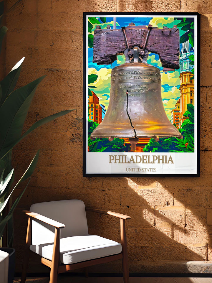 Philadelphia travel print featuring Liberty Bell ideal for anniversary gifts or enhancing home decor