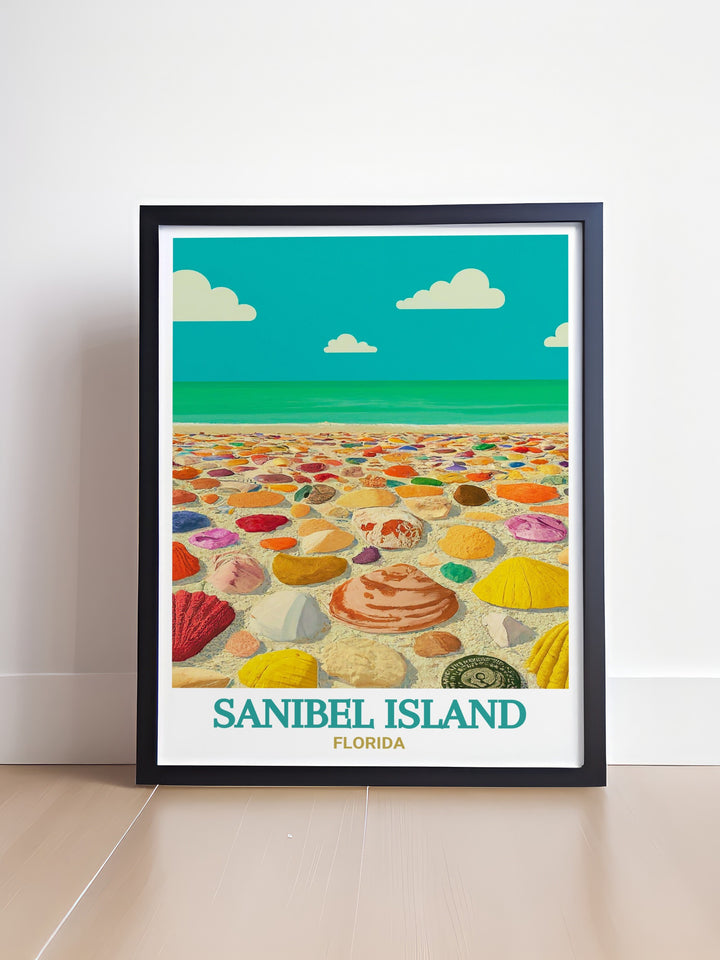 Travel print showcasing the natural beauty of Blind Pass Beach on Sanibel Island, Florida. Ideal for enhancing your home with the calming presence of the ocean.