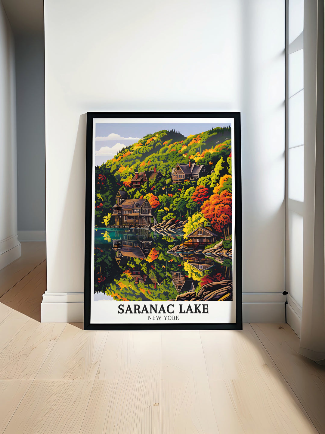 Discover the beauty of Saranac Lake with this New York State print featuring the Adirondack Mountains and Adirondack Park A perfect addition to any living space for those who love New York State art and nature inspired decor